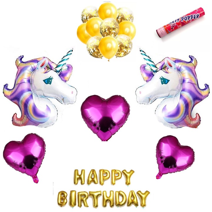 Комплект от 28 балона Happy Birthday - Unicorn Party, It's Party Time