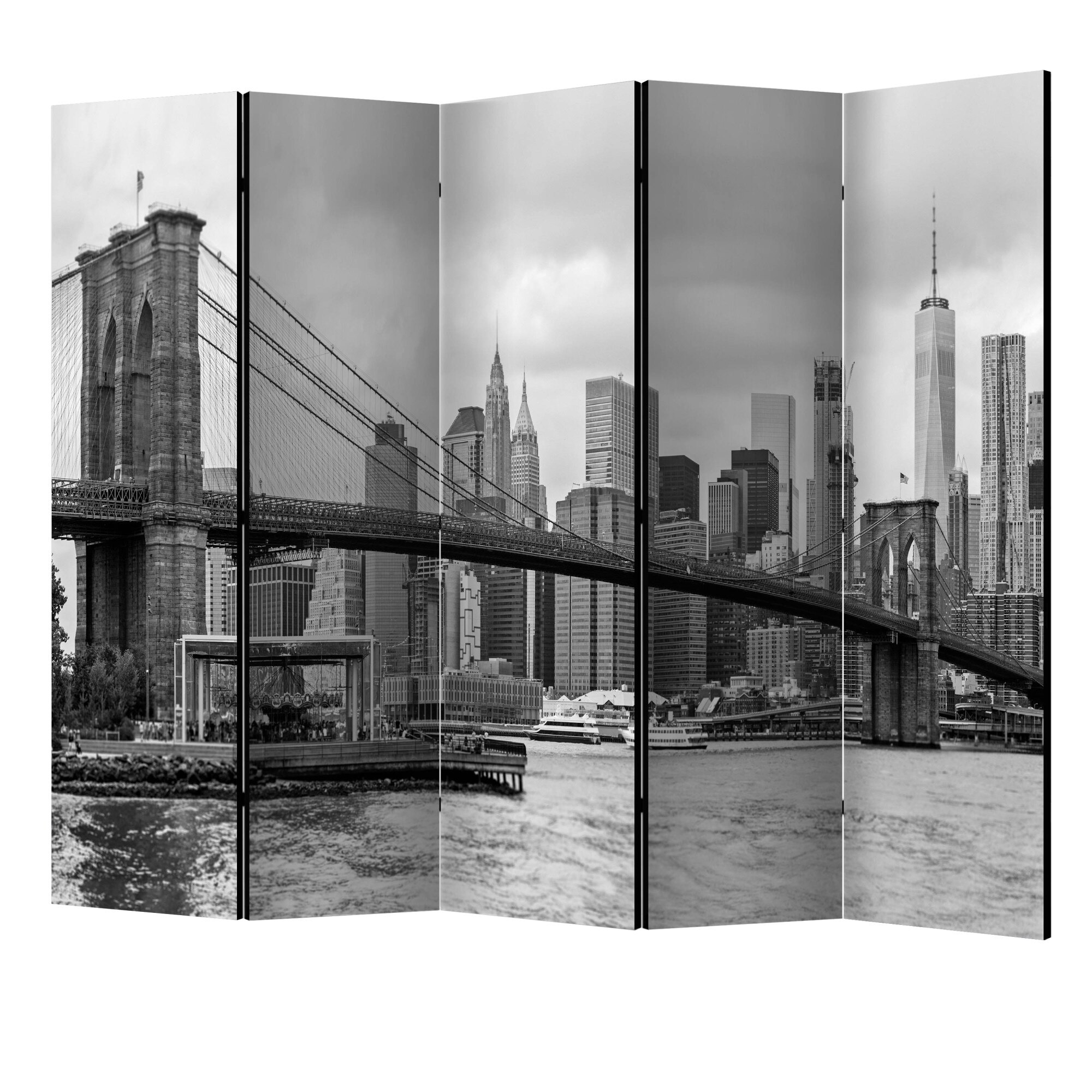 Paravan din 5 parti - Drumul catre manhattan alb-negru II - 225 x 172 cm