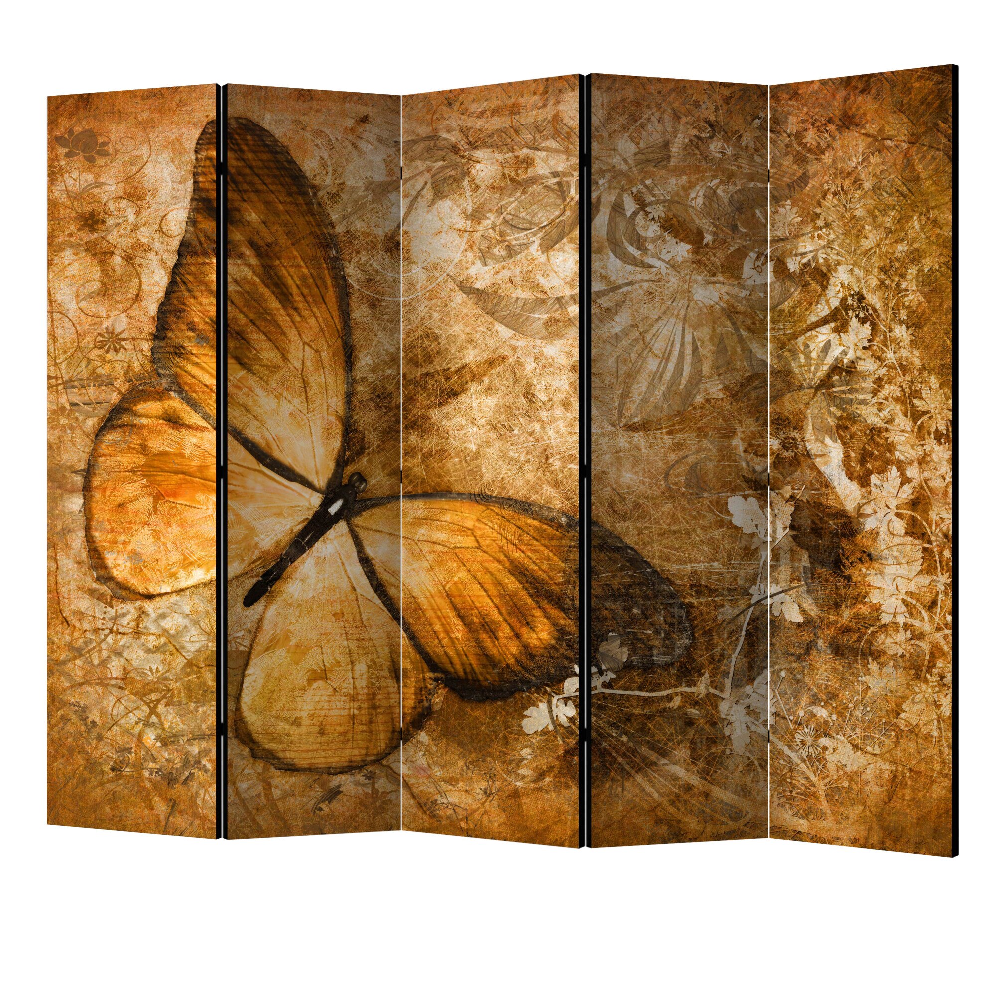 Paravan din 5 parti - Fluture sepia II - 225 x 172 cm