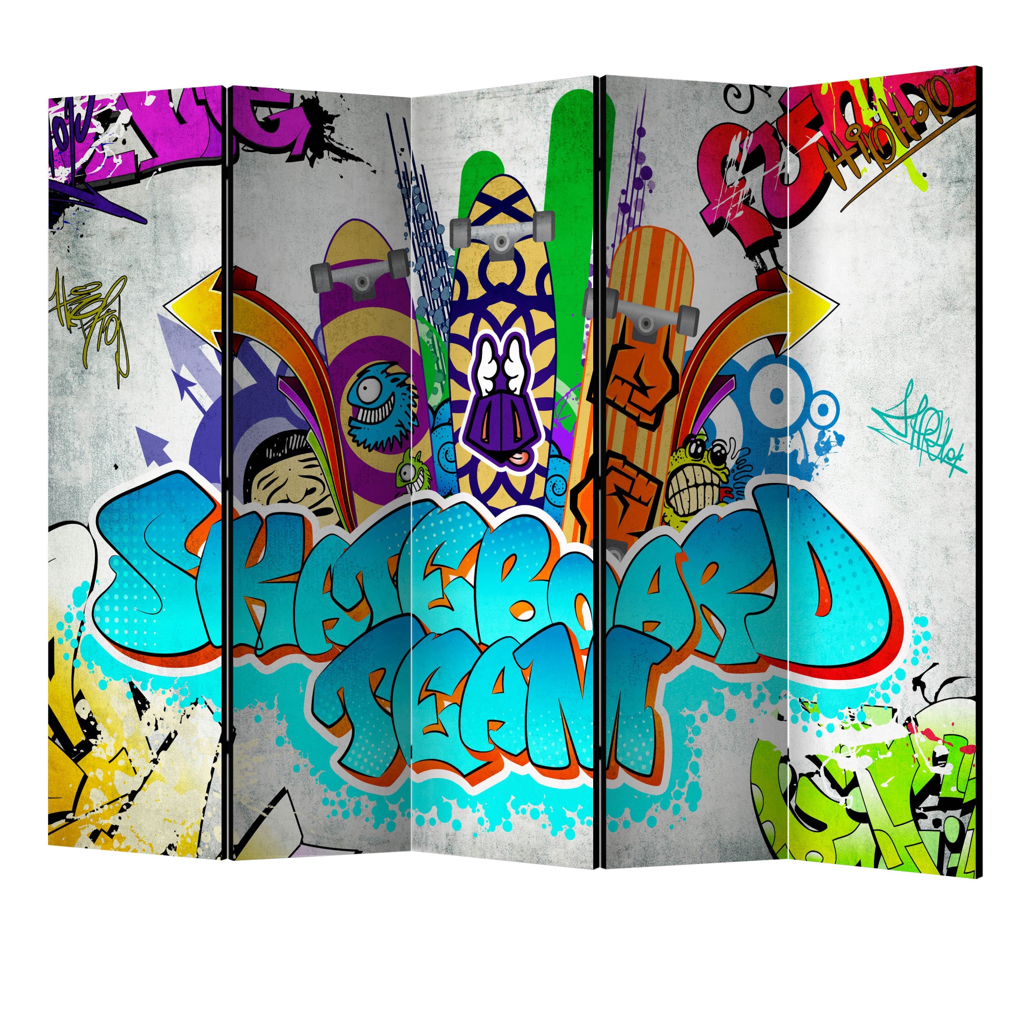 Paravan din 5 parti - Echipa de skateboard II - 225 x 172 cm