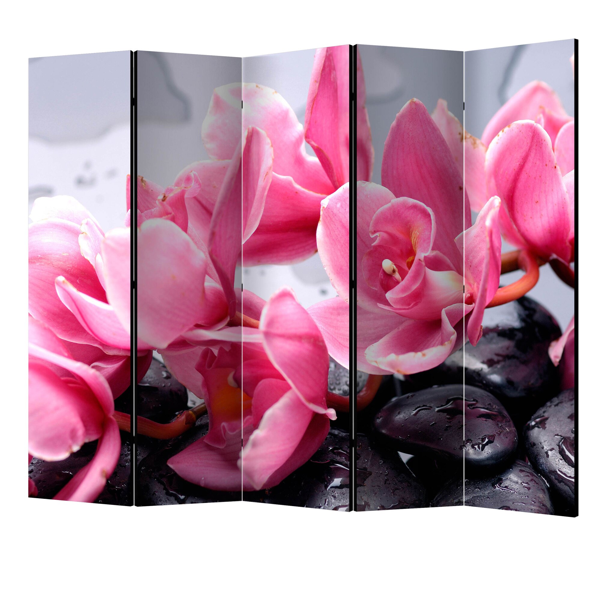 Paravan din 5 parti - Flori de orhidee cu pietre zen II - 225 x 172 cm