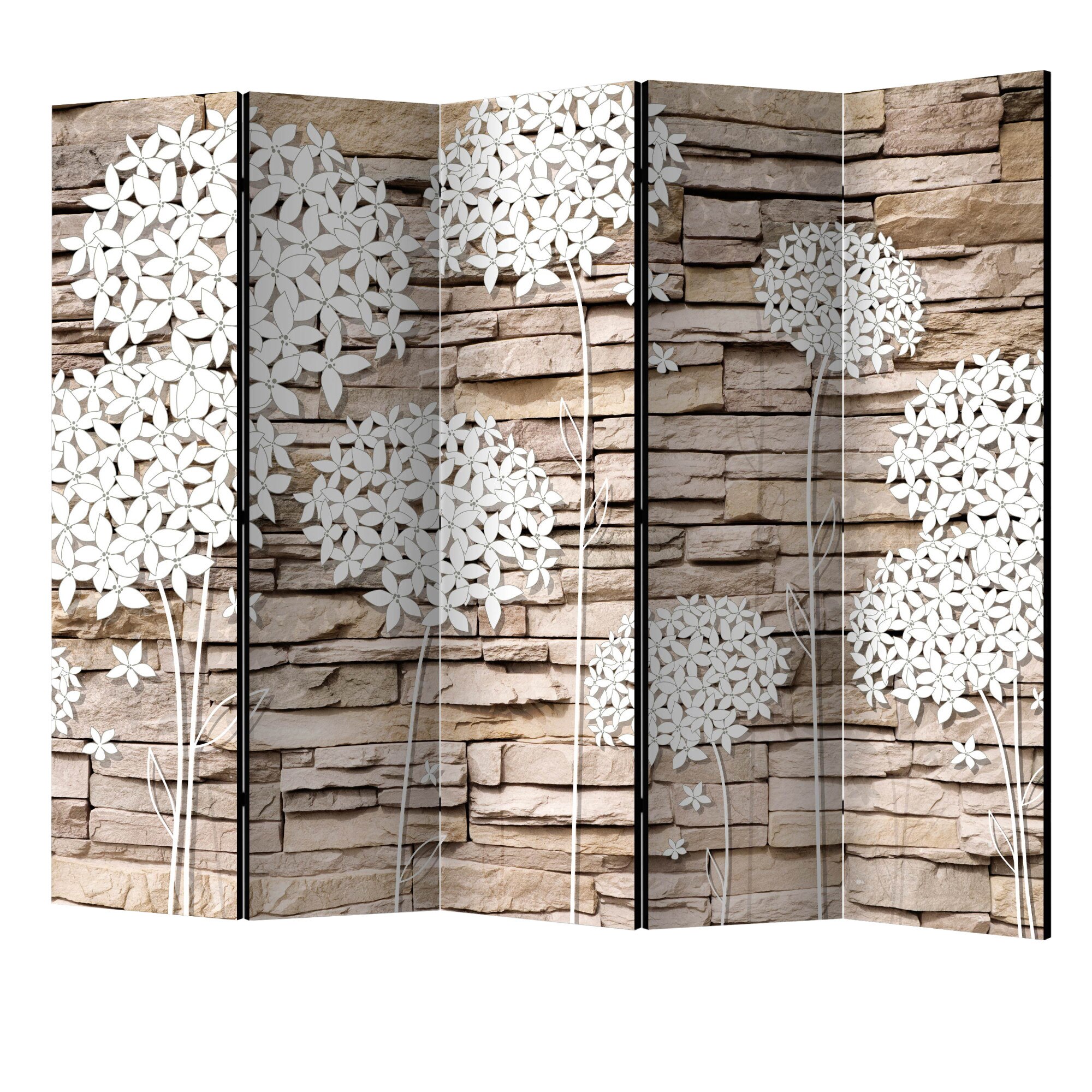 Paravan din 5 parti - Flori pe piatra II - 225 x 172 cm
