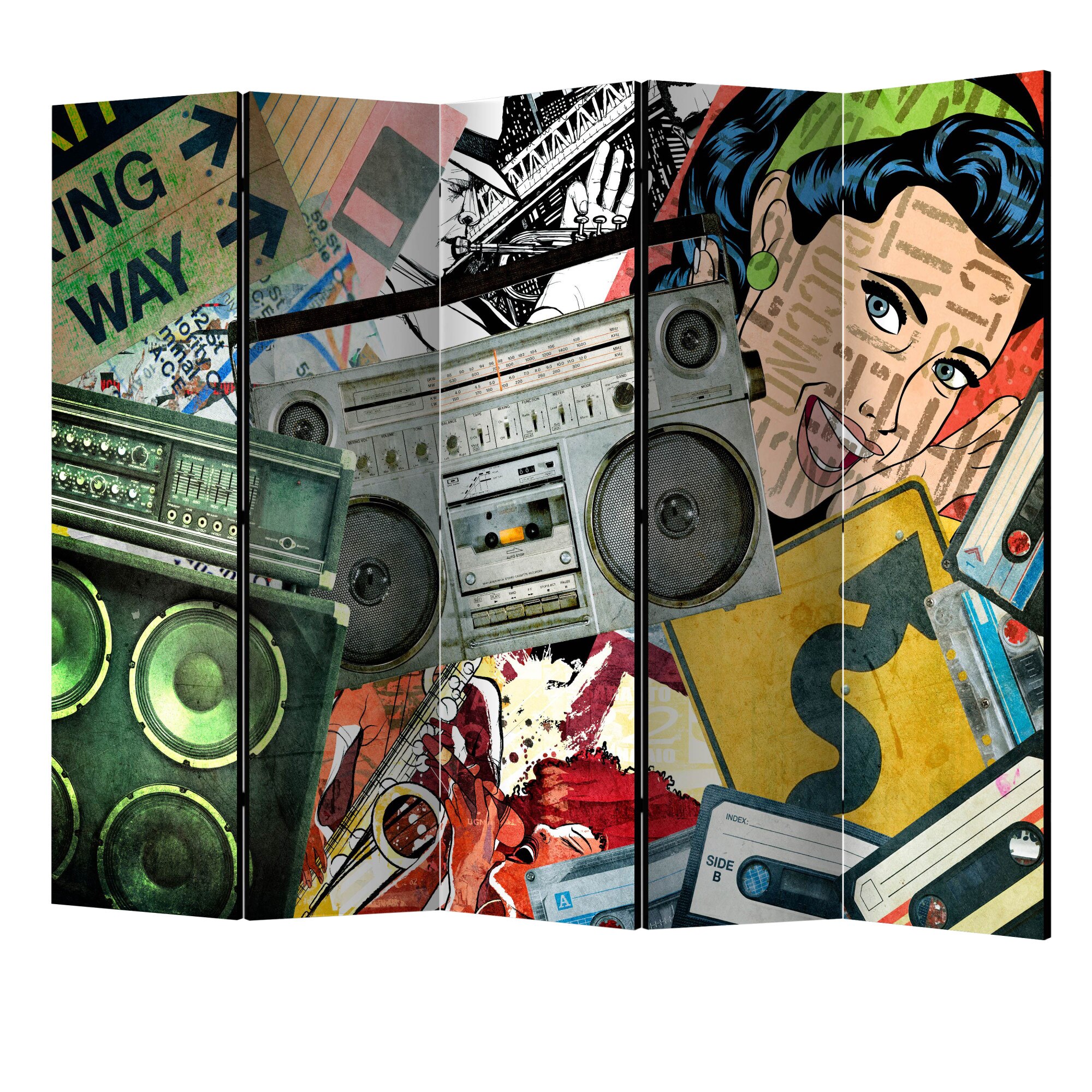 Paravan din 5 parti - Fata graffiti II - 225 x 172 cm
