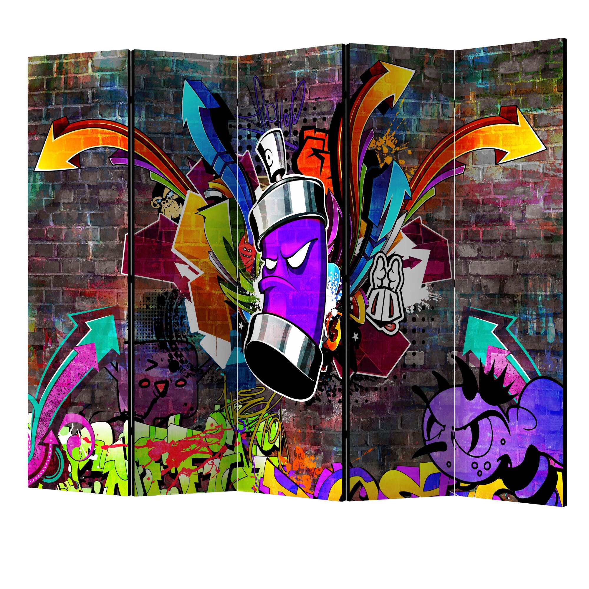 Paravan din 5 parti - Graffiti: atac colorat II - 225 x 172 cm
