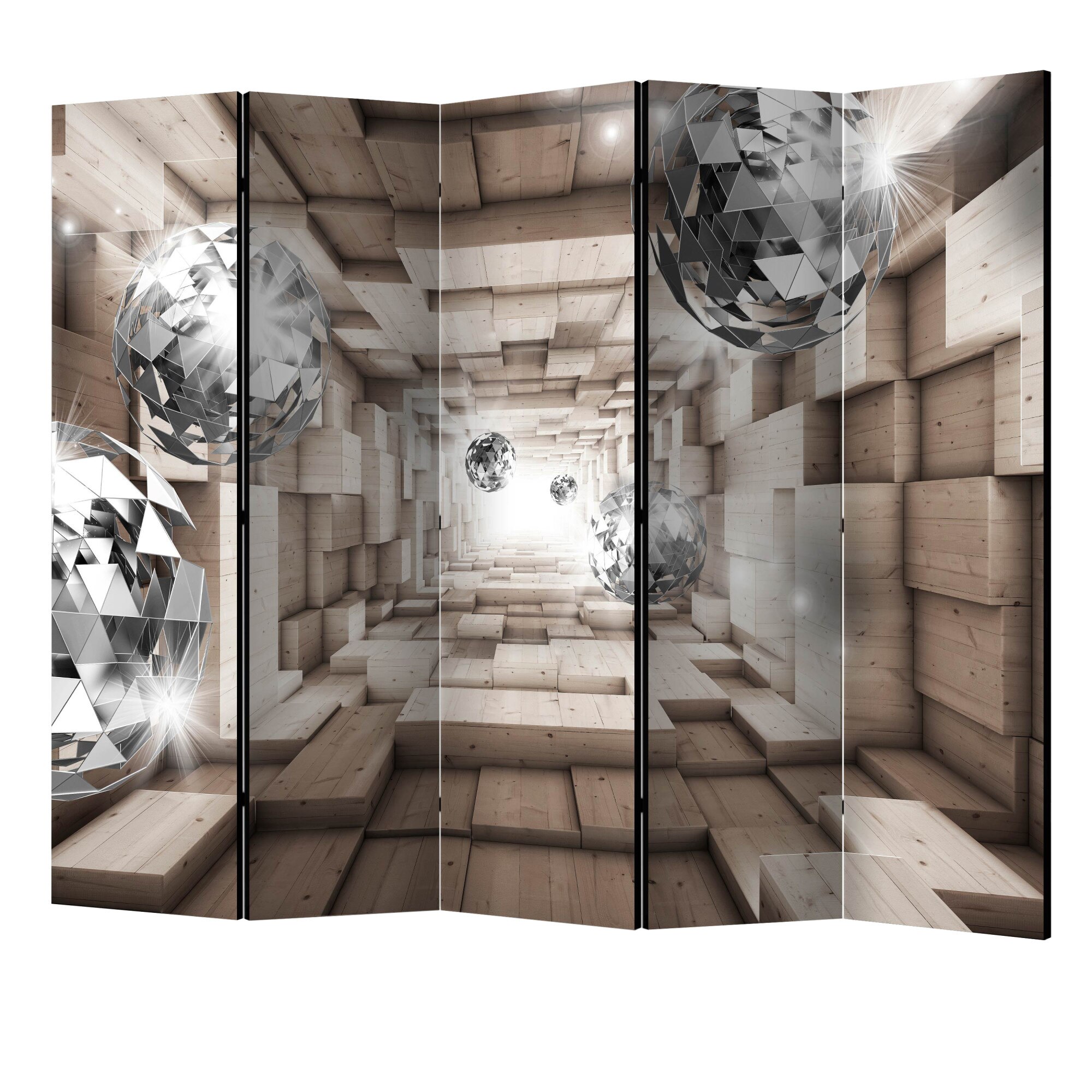 Paravan din 5 parti - Intr-un tunel de lemn II - 225 x 172 cm