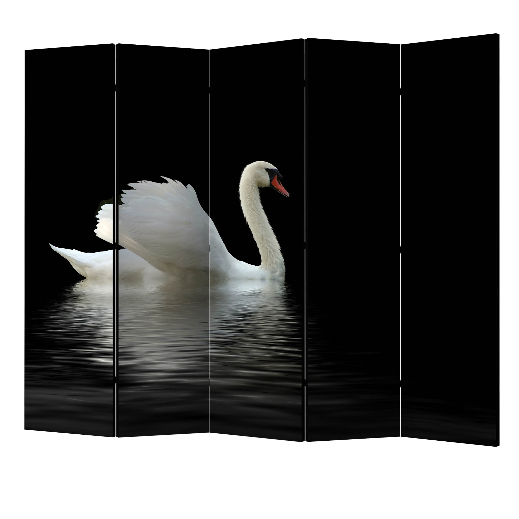 Paravan din 5 parti - Lebada alb-negru II - 225 x 172 cm