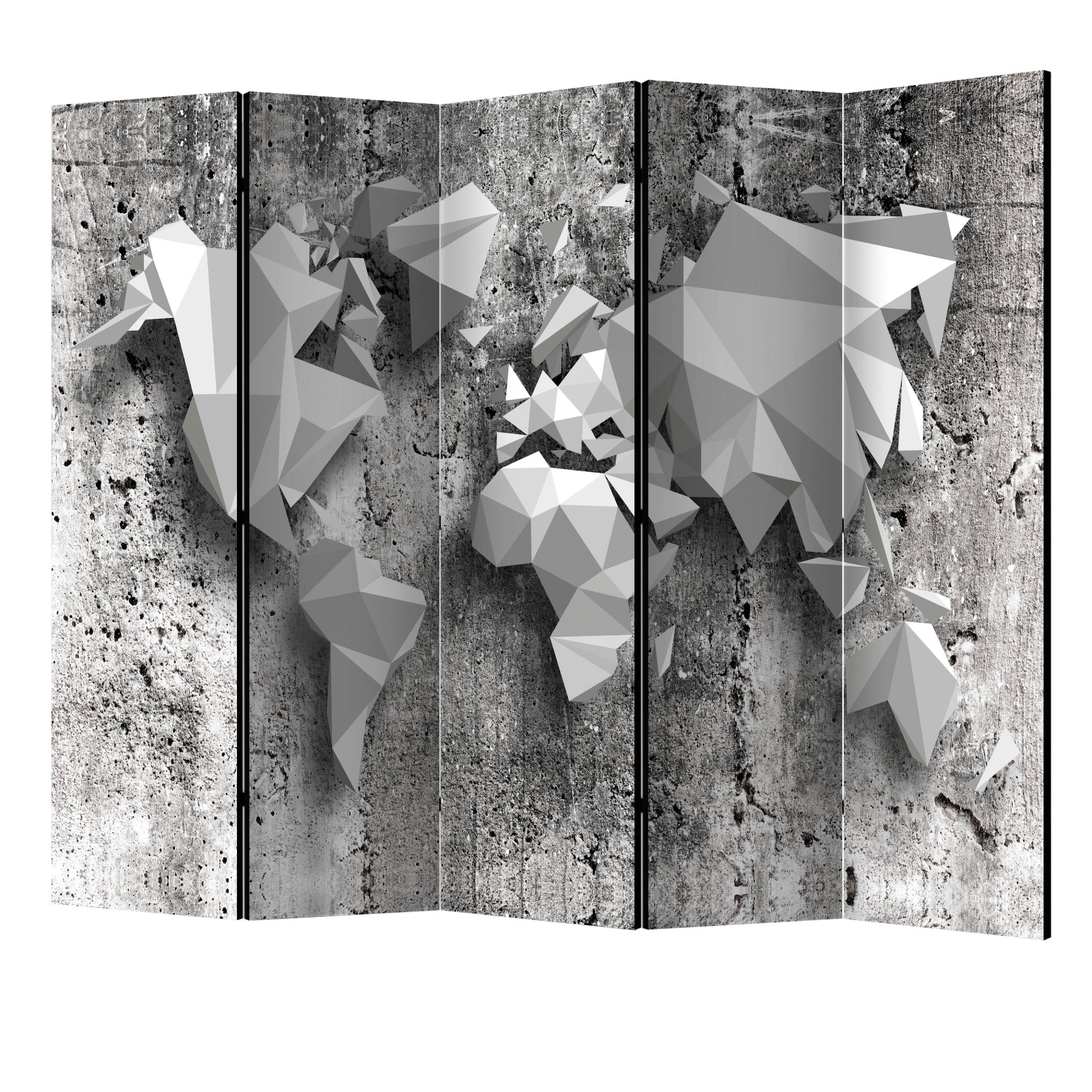 Paravan din 5 parti - Harta mondiala origami II - 225 x 172 cm
