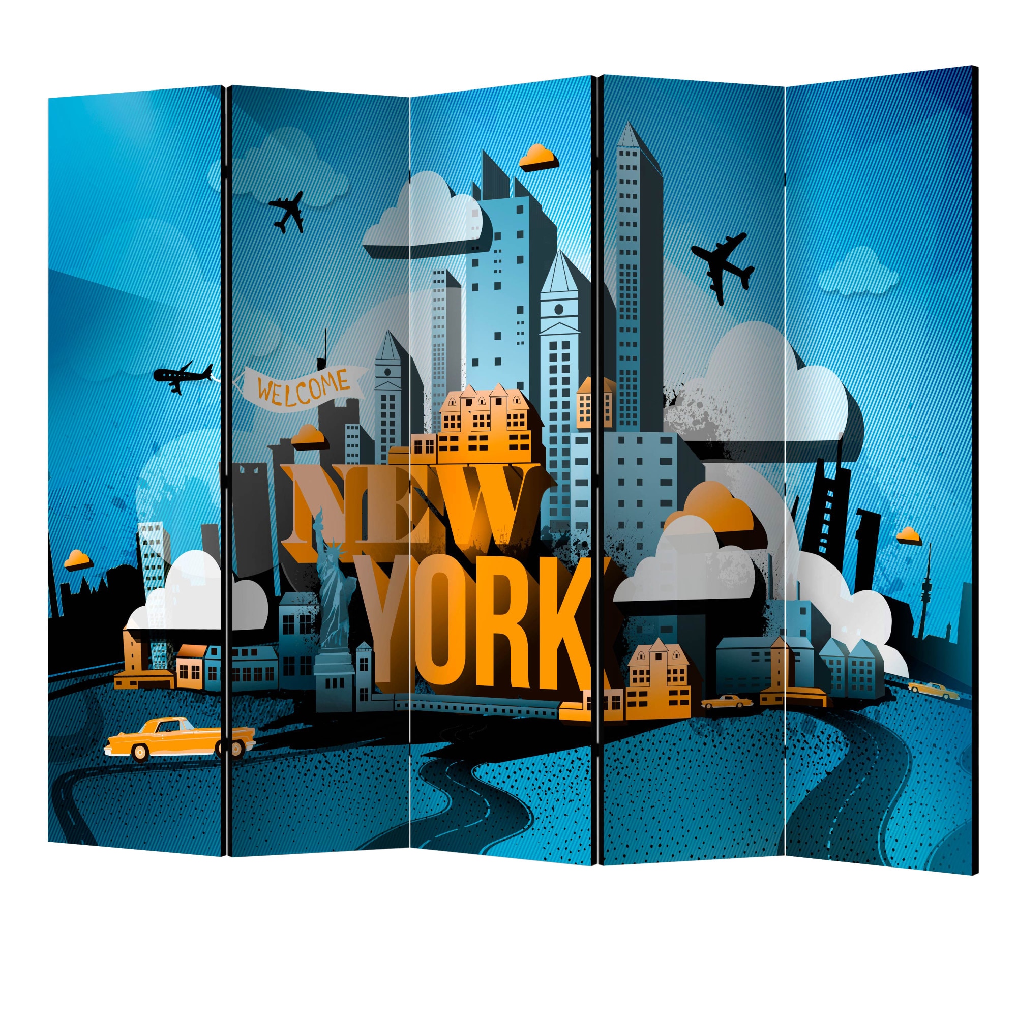 Paravan din 5 parti - New york bun venit II - 225 x 172 cm