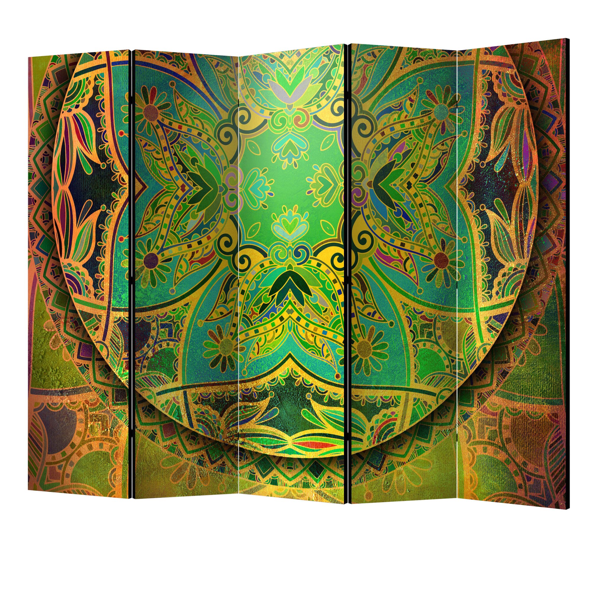 Paravan din 5 parti - Mandala emerald fantasy II - 225 x 172 cm
