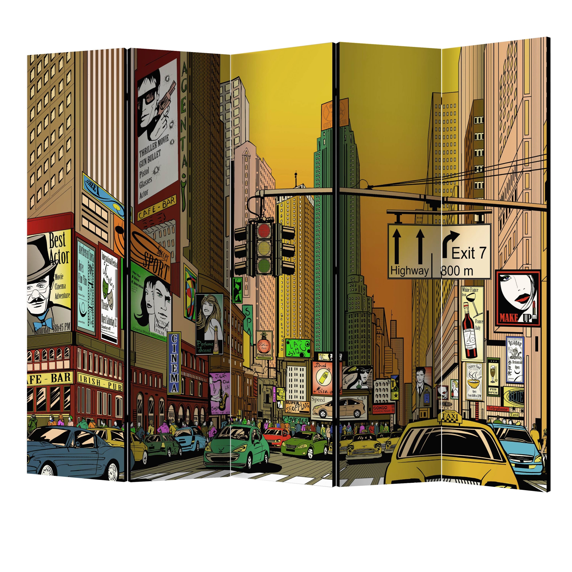 Paravan din 5 parti - Oras vibrant ny II - 225 x 172 cm
