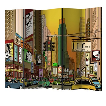 Paravan din 5 parti - Oras vibrant ny II - 225 x 172 cm Paravan din 5 parti - Oras vibrant ny II - 225 x 172 cm
