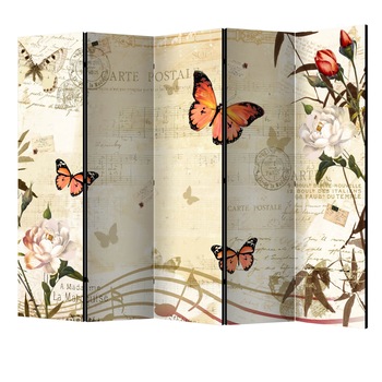 Paravan din 5 parti - Melodii de fluturi II - 225 x 172 cm Paravan din 5 parti - Melodii de fluturi II - 225 x 172 cm