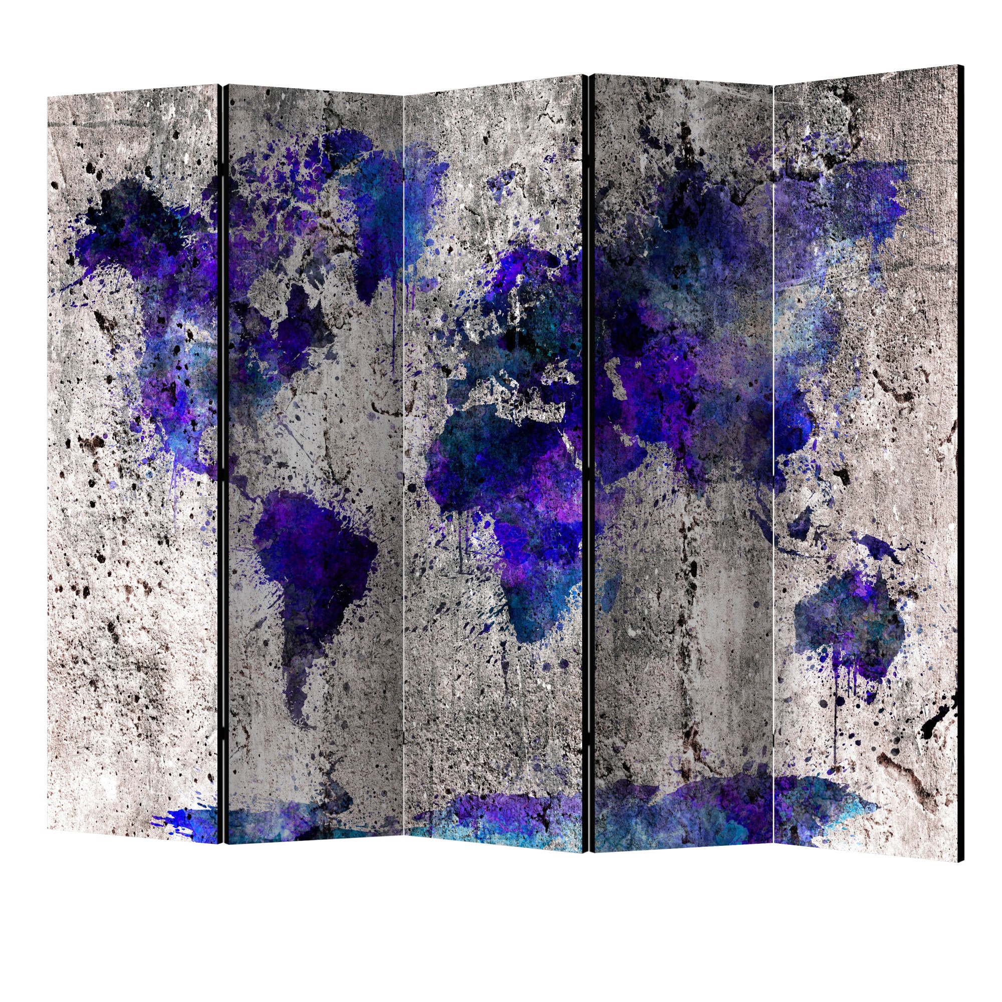 Paravan din 5 parti - Harta mondiala ink blots II - 225 x 172 cm