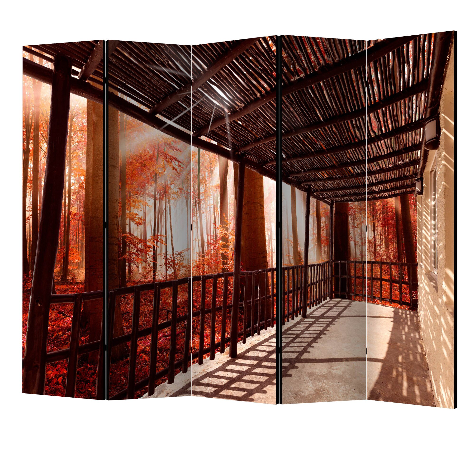Paravan din 5 parti - Natura padurea terasa II - 225 x 172 cm