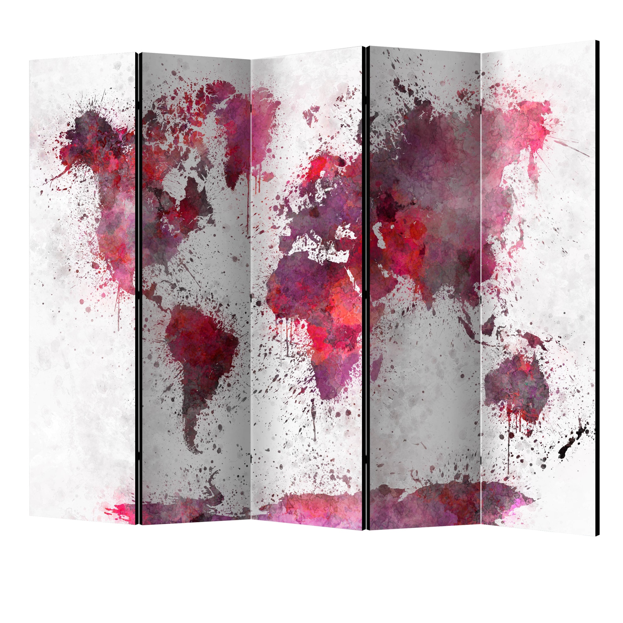 Paravan din 5 parti - Harta mondiala acuarele rosii II - 225 x 172 cm