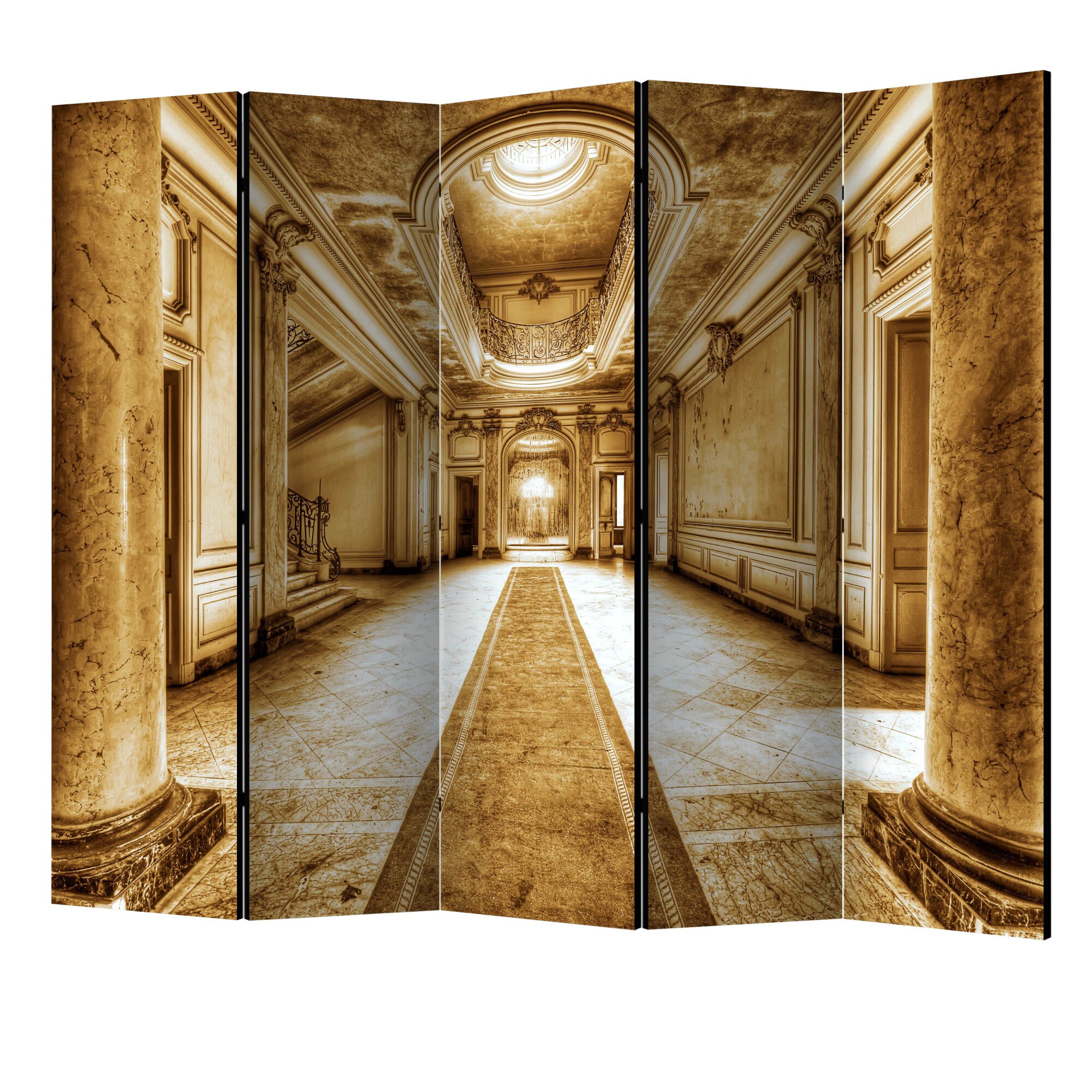 Paravan din 5 parti - Marmura de mister sepia II - 225 x 172 cm