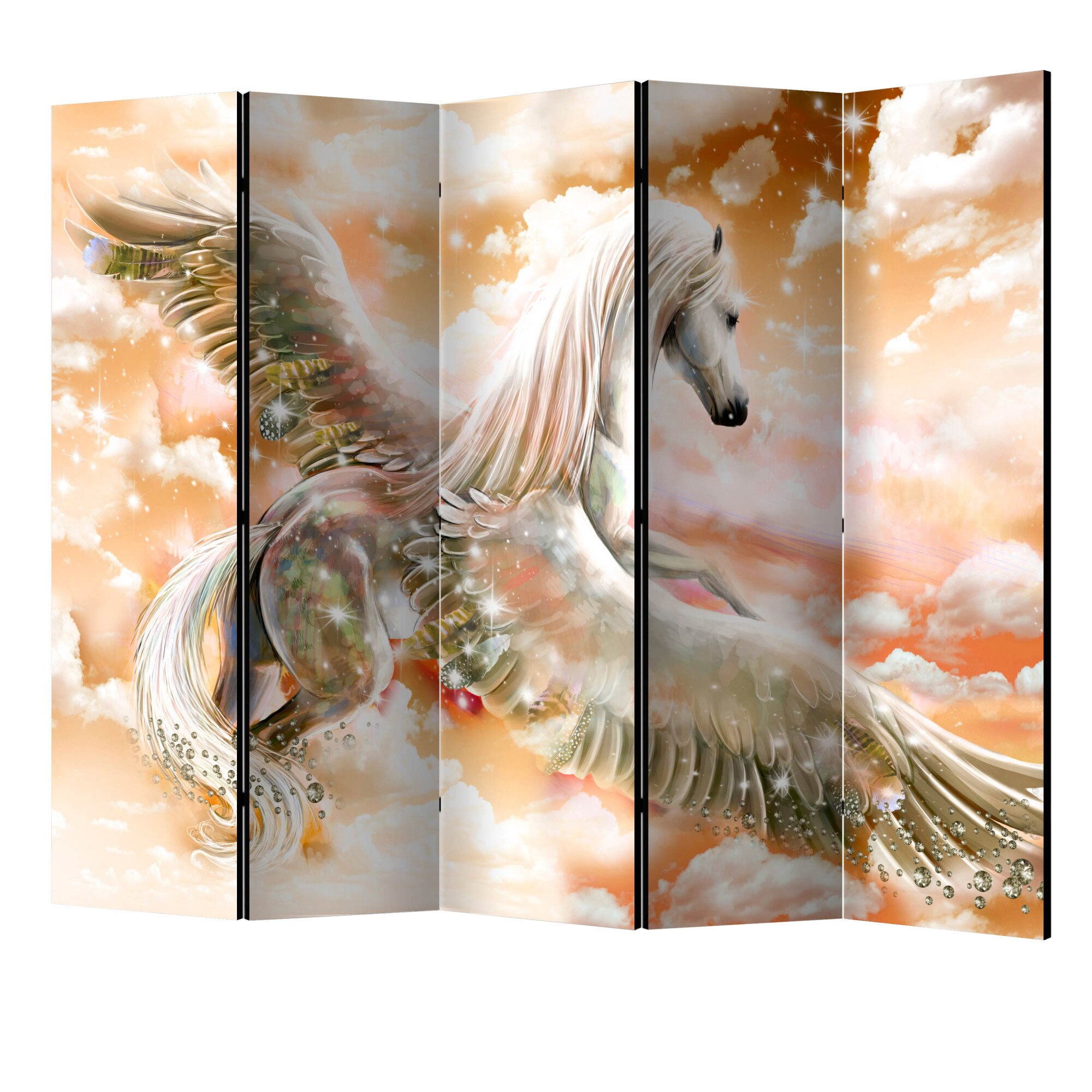 Paravan din 5 parti - Pegasus portocaliu II - 225 x 172 cm