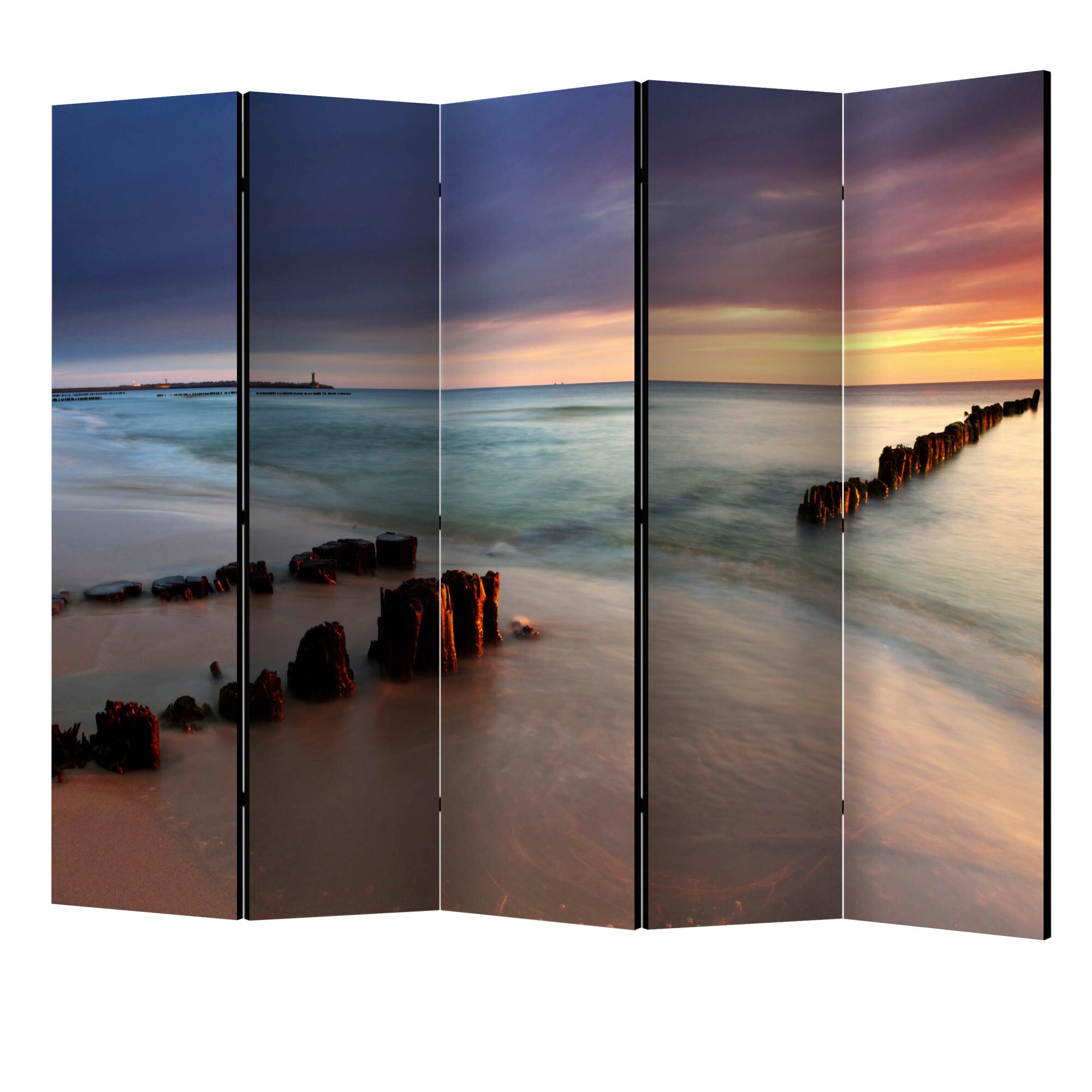 Paravan din 5 parti - Plaja rasaritul II - 225 x 172 cm