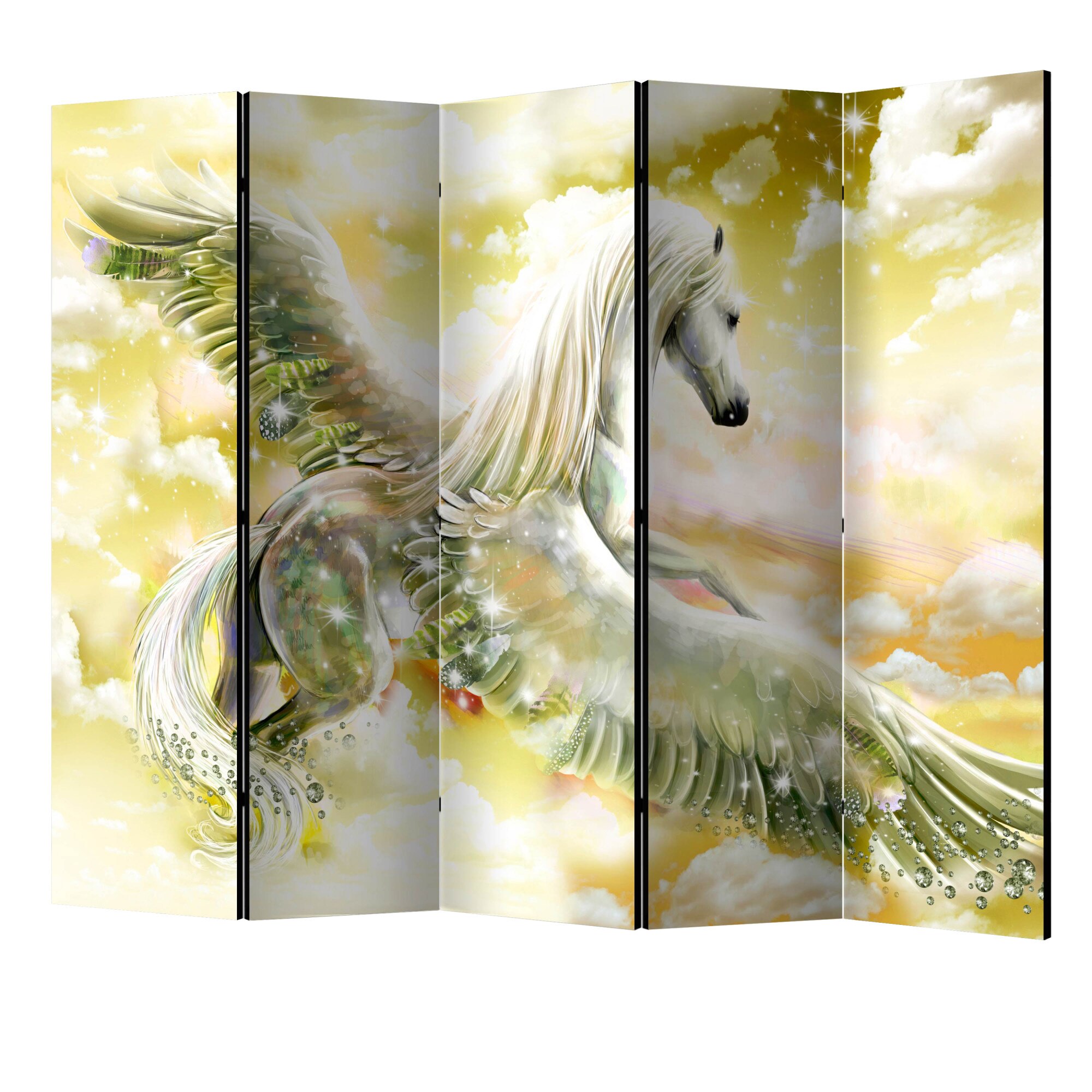 Paravan din 5 parti - Pegasus galben II - 225 x 172 cm