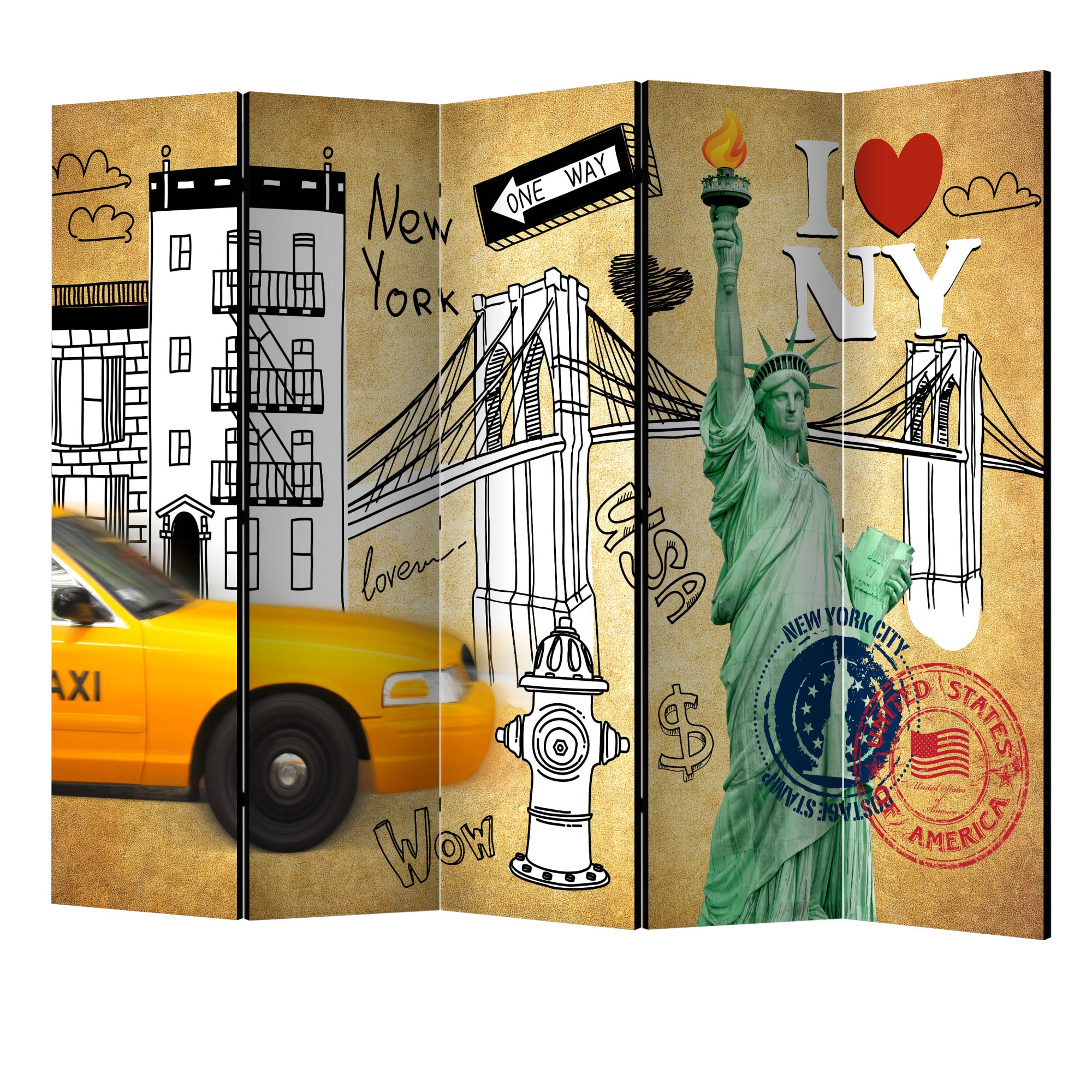 Paravan din 5 parti - Osingura directie new york II - 225 x 172 cm