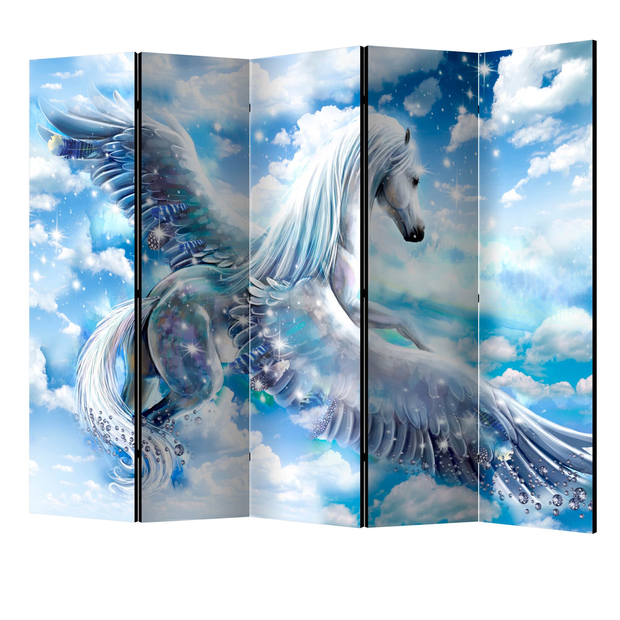 Paravan din 5 parti - Pegasus albastru II - 225 x 172 cm