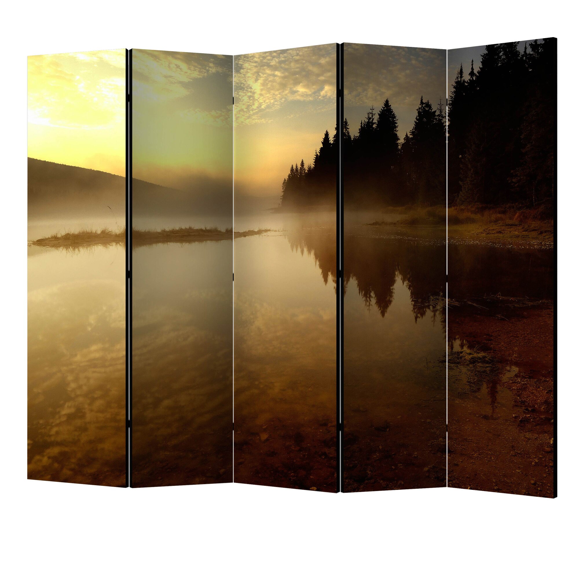 Paravan din 5 parti - Padure si lac II - 225 x 172 cm