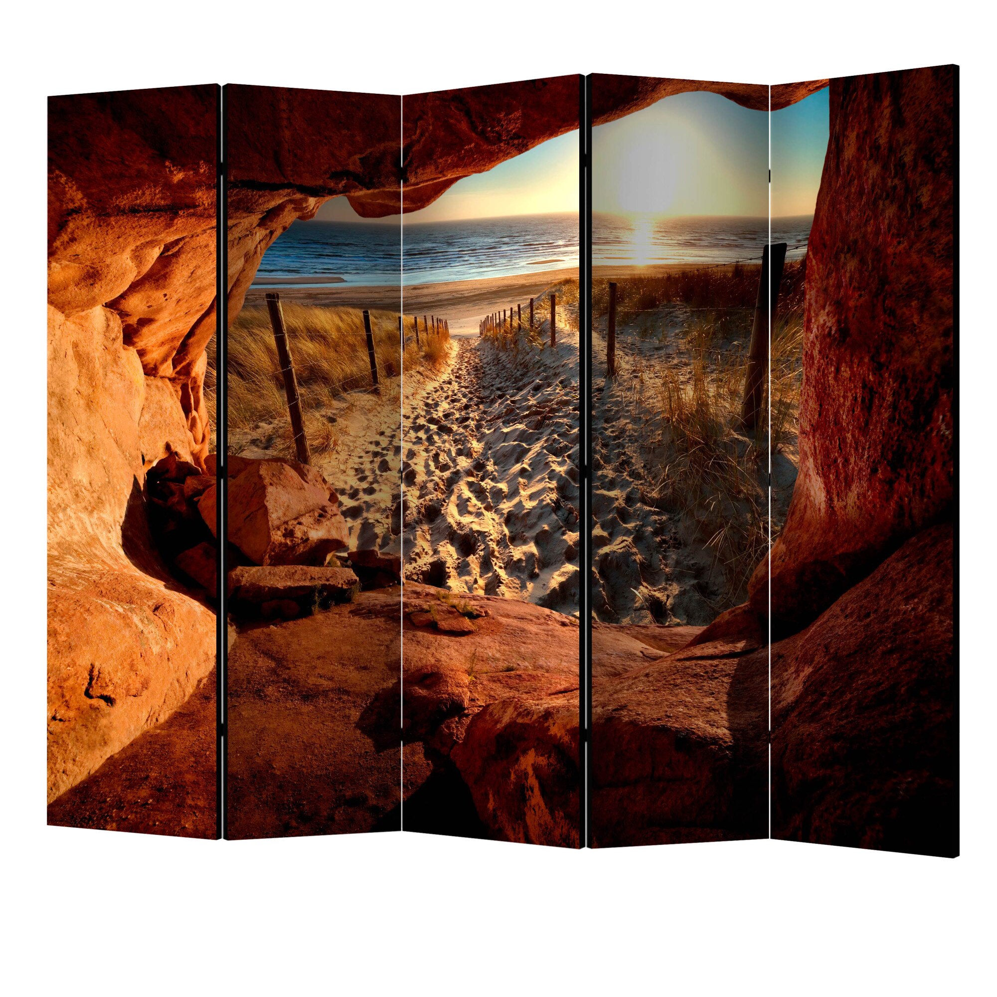 Paravan din 5 parti - Pestera frumoasa plaja II - 225 x 172 cm