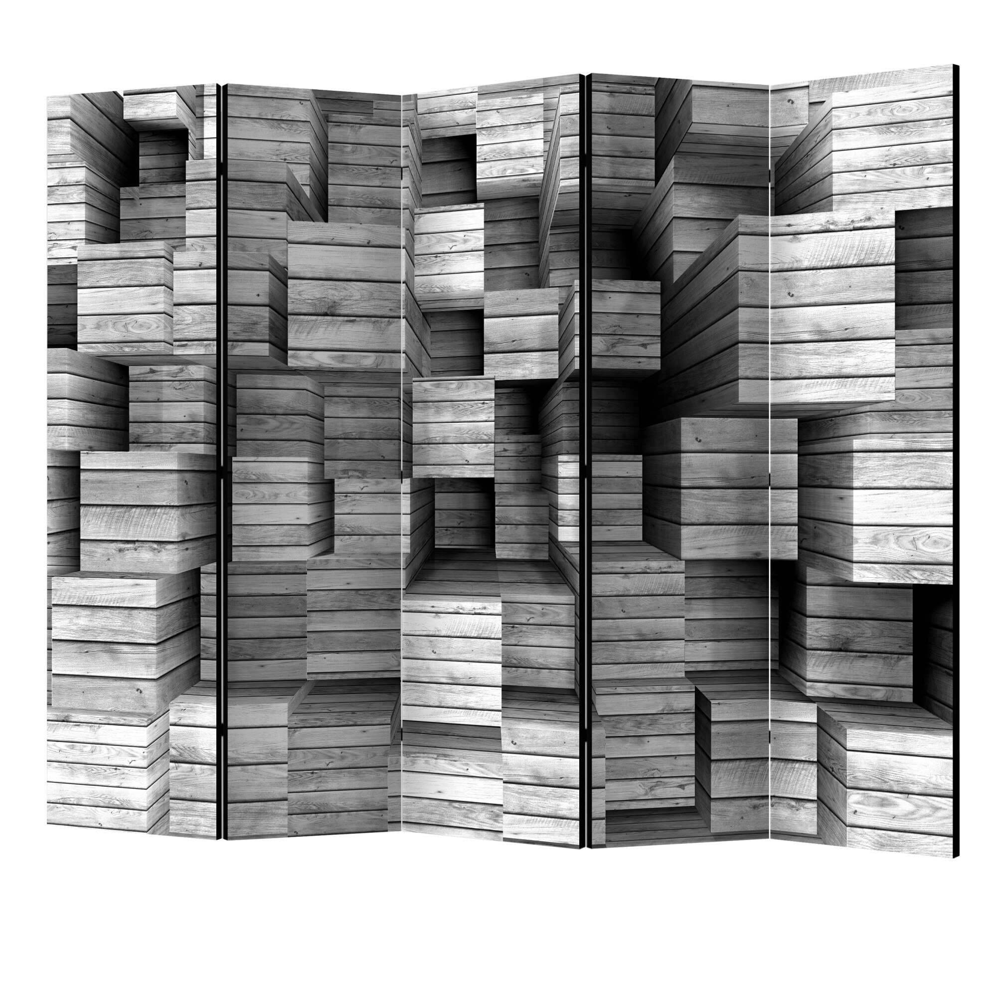 Paravan din 5 parti - Precizia gri II - 225 x 172 cm