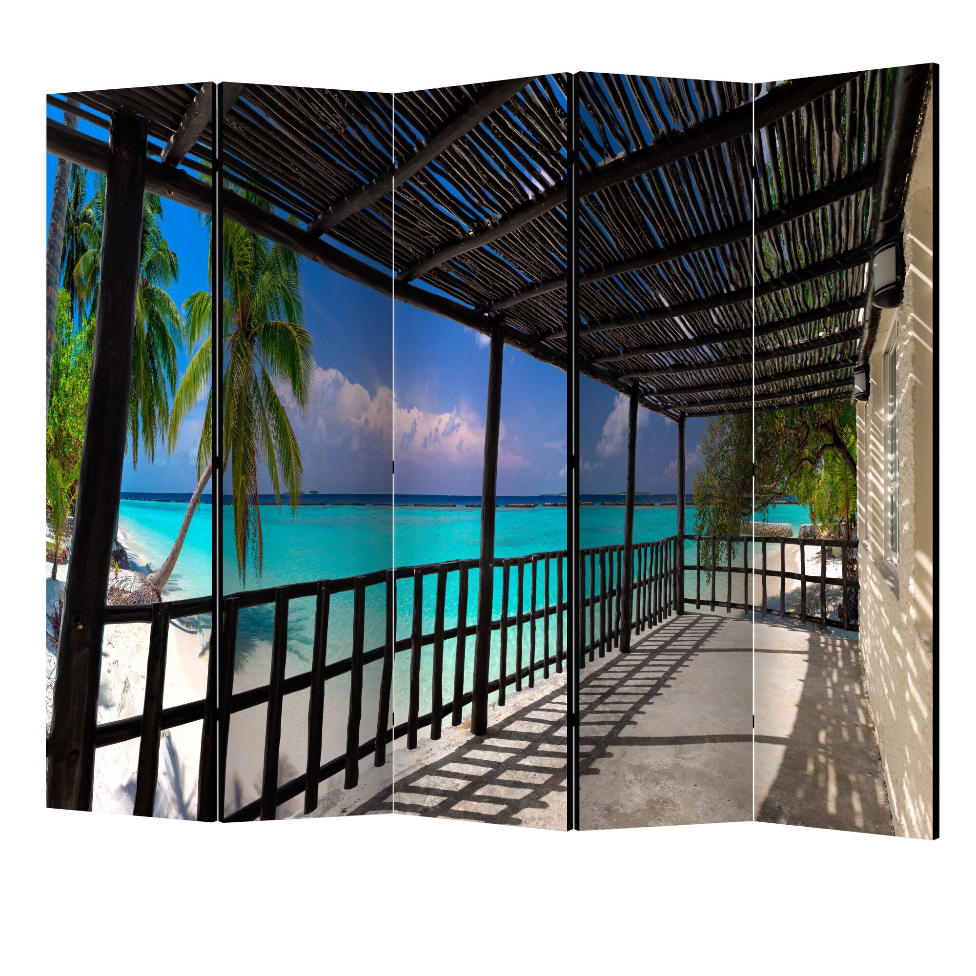 Paravan din 5 parti - Paradis II fara griji - 225 x 172 cm