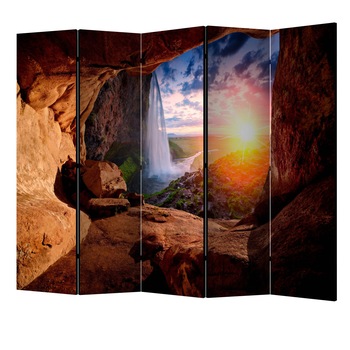Paravan din 5 parti - Pestera: cascada seljalandsfoss II - 225 x 172 cm Paravan din 5 parti - Pestera: cascada seljalandsfoss II - 225 x 172 cm