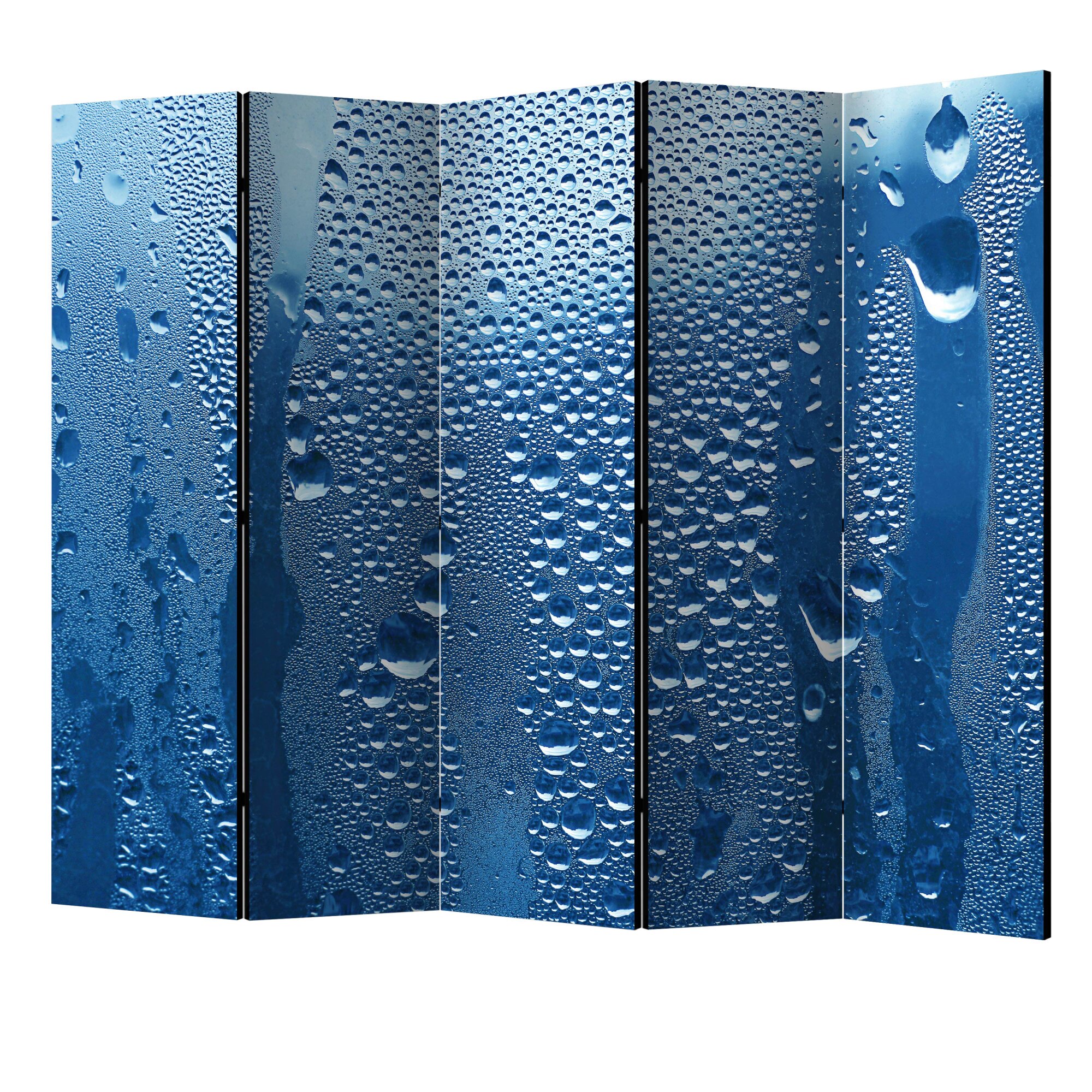 Paravan din 5 parti - Picaturi de apa pe sticla albastra II - 225 x 172 cm