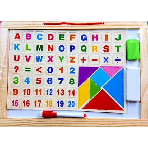 Tablita de scris din lemn cu litere si cifre, mozaic magnetic, marker inclus