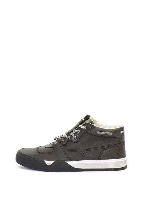 Diesel, Pantofi sport mid-high de piele Grindd, Negru, Kaki/Verde masliniu, 44-NARROW