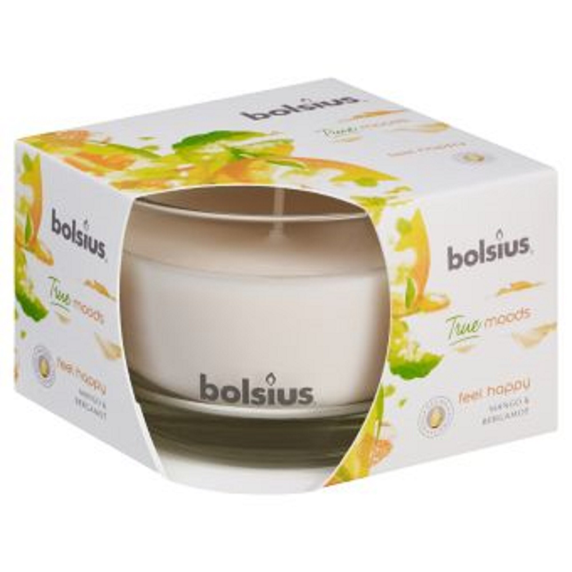 Lumanare parfumata Bolsius in pahar mediu - Feel Happy - Mango si Bergamot