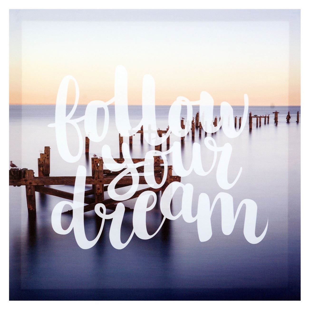 Tablou canvas, panza cu cadru de lemn, apus, mare, Follow your dream, 40x40 cm