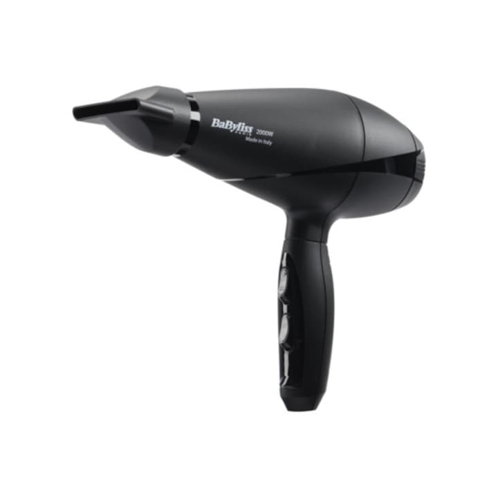 Uscator electric pentru par BaByLiss LE Pro Light cu un Motor AC cu putere de 2000 W,3 viteze, 3 setari de temperatura,Filtru anterior detasabil, Jet de aer rece,Bratara de agatare,Modern,Compact,Negru