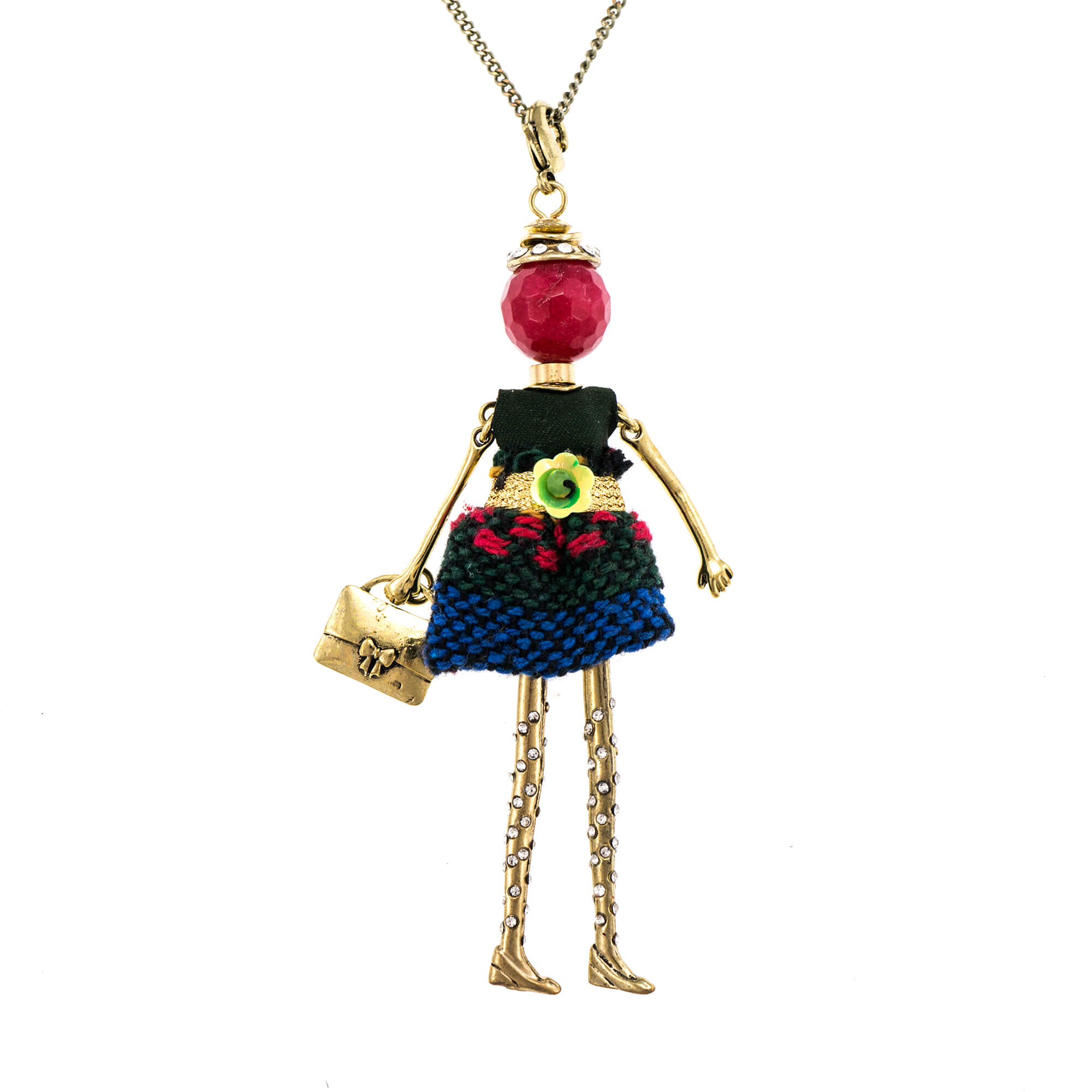 Pandantiv cu lant Bambola in Stile Kathmandu-Gold-Red, Pret-a-porter Style by Roxannes - Bambole Milanesi, Rosu 42416-Gold-Red