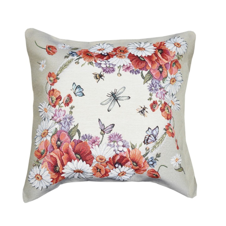 Комплект 2 декоративни калъфки за възглавници, плат тип гоблен, 45х45 см, макове