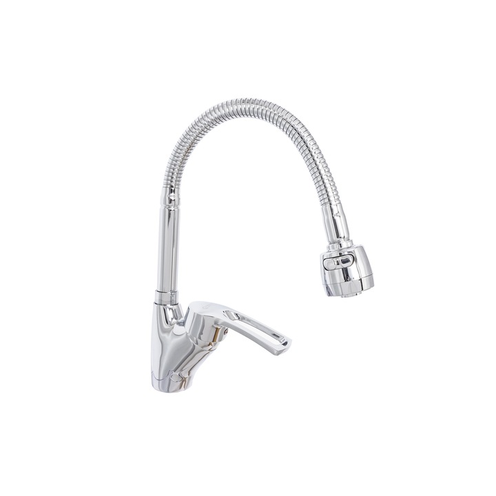 Konyhai csaptelep, TRENDY S, rugalmas cső, kétfunkciós gyöngyház, fényes króm