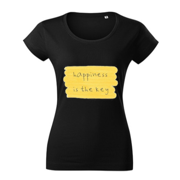Tricou Adler Femei, Basic, personalizat "Happiness is the key", 100%Bumbac, Negru, L