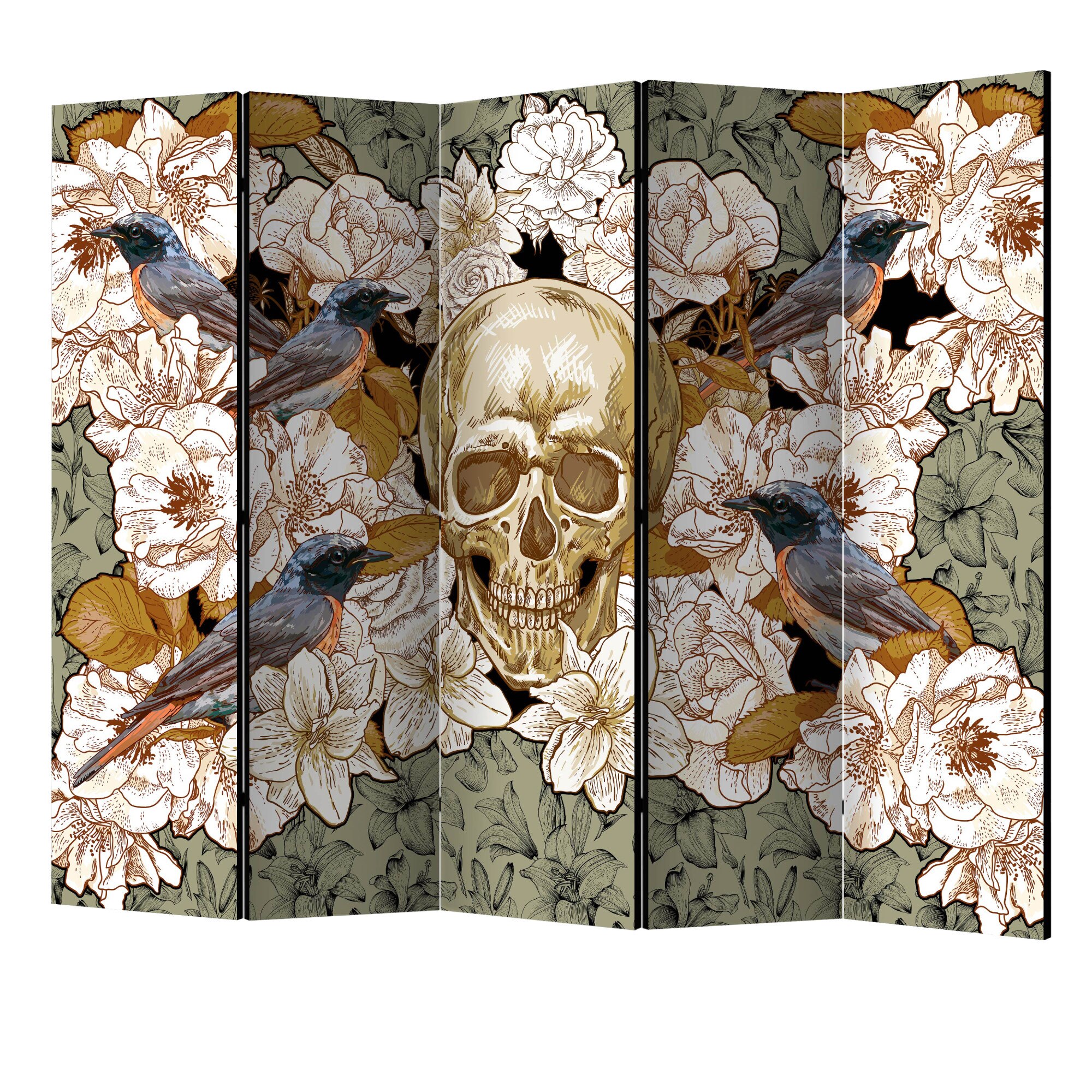 Paravan din 5 parti - Printre flori II - 225 x 172 cm