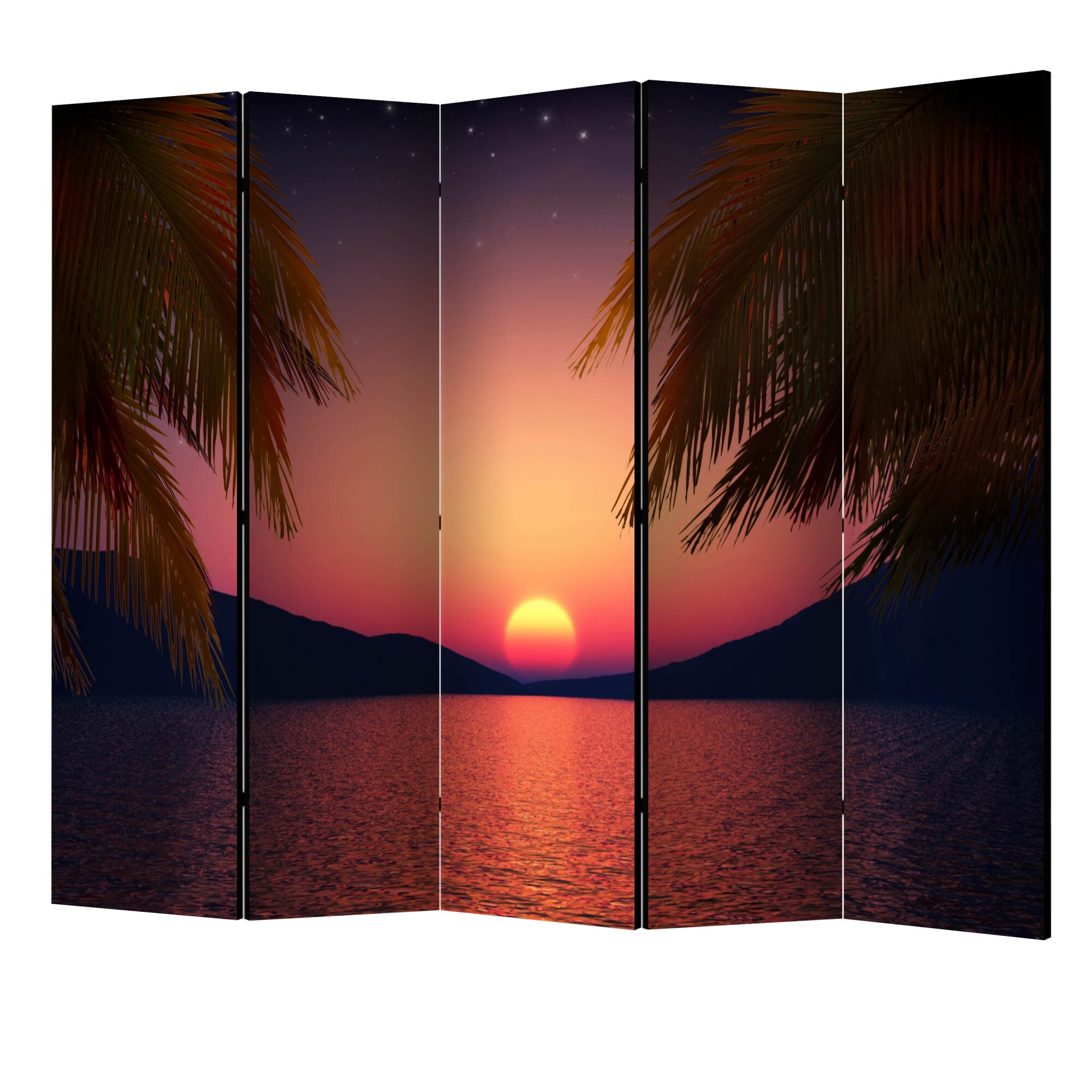 Paravan din 5 parti - Seara romantica pe plaja II - 225 x 172 cm