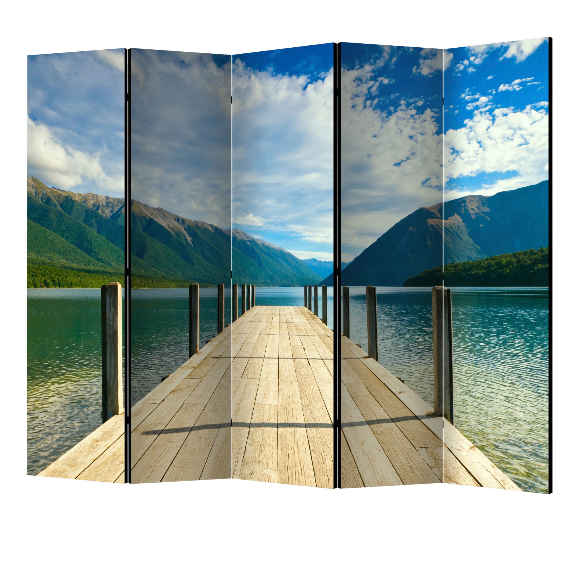 Paravan din 5 parti - Podul lacului de munte II - 225 x 172 cm