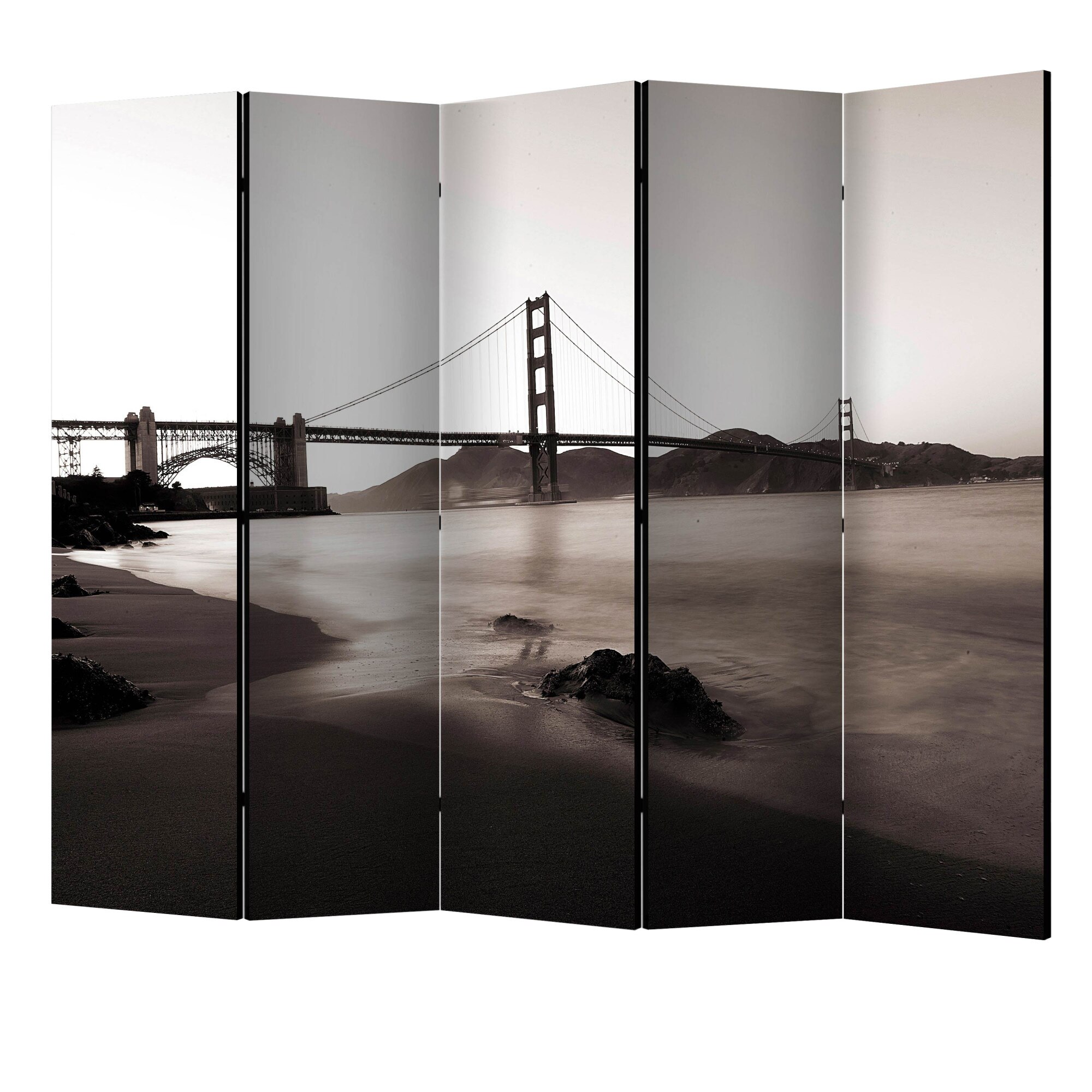 Paravan din 5 parti - San francisco podul golden gate in alb si negru II - 225 x 172 cm