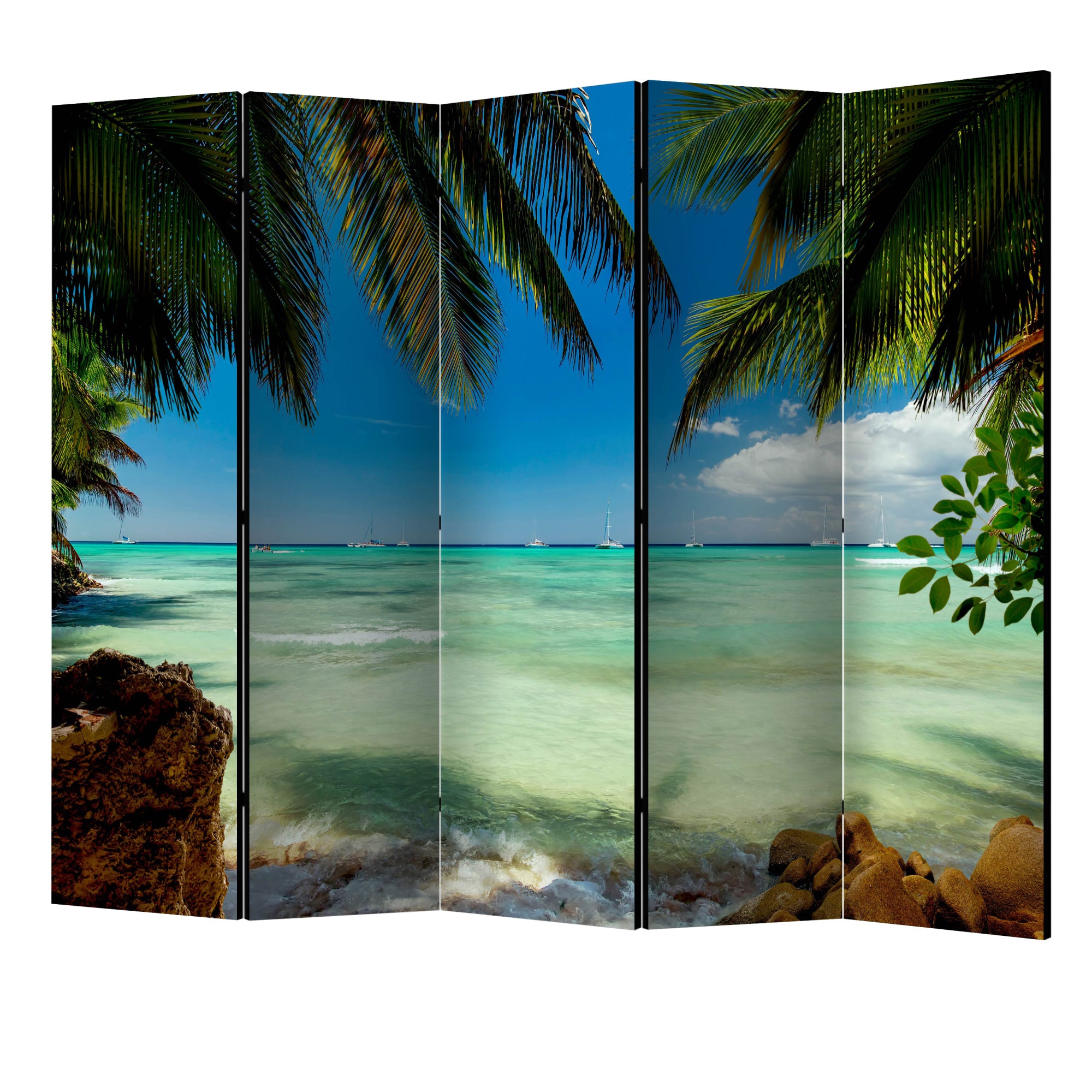 Paravan din 5 parti - Relaxare pe plaja II - 225 x 172 cm