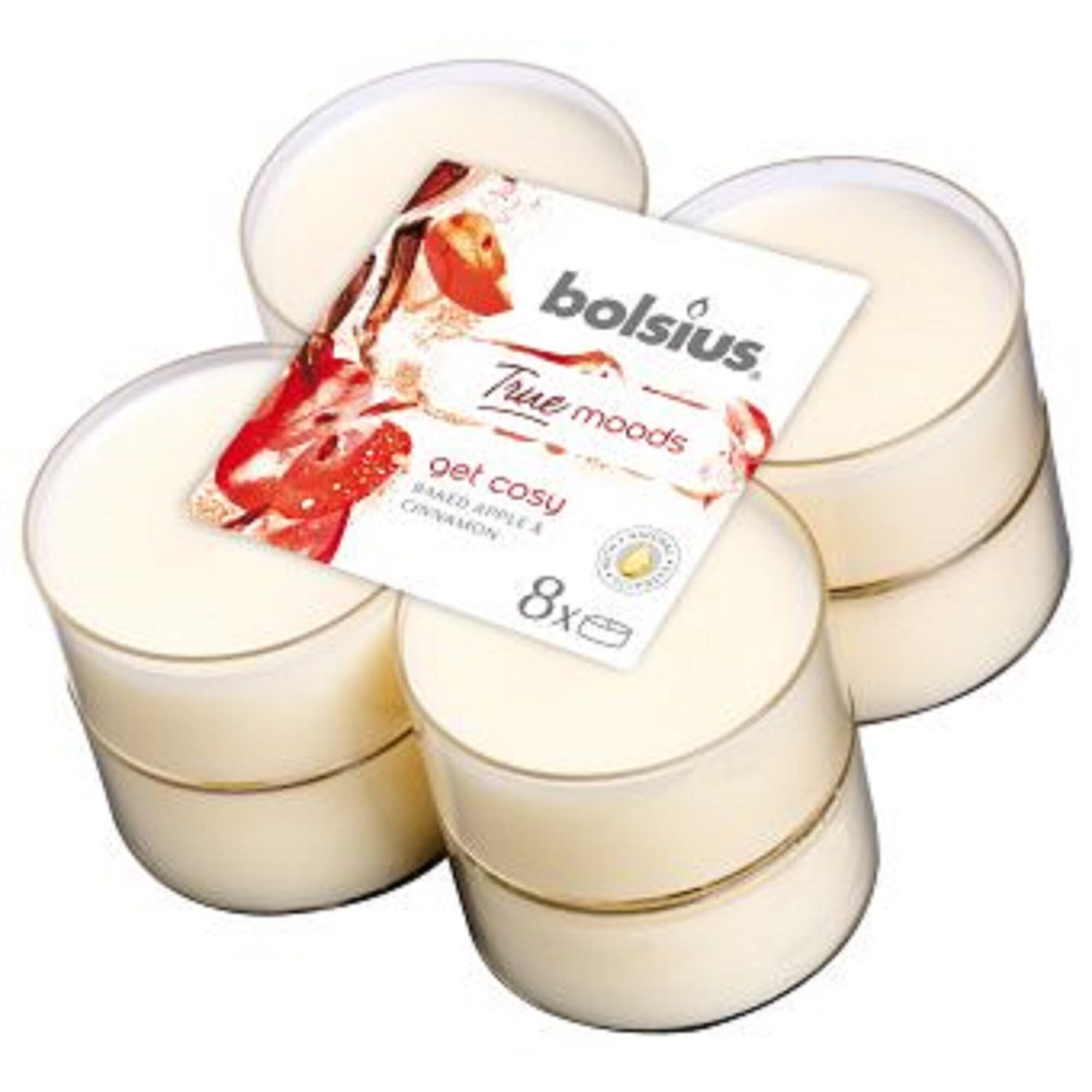 Lumanare pastila 8h Maxi 8 buc/ set Bolsius - Get Cosy - Mar copt si scortisoara