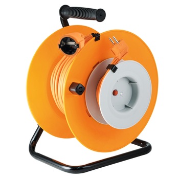 Derulator prelungitor cablu electric, 30 m cu tambur,3 x 1 mmp, 1 priza si contact de protectie Derulator prelungitor cablu electric, 30 m cu tambur,3 x 1 mmp, 1 priza si contact de protectie