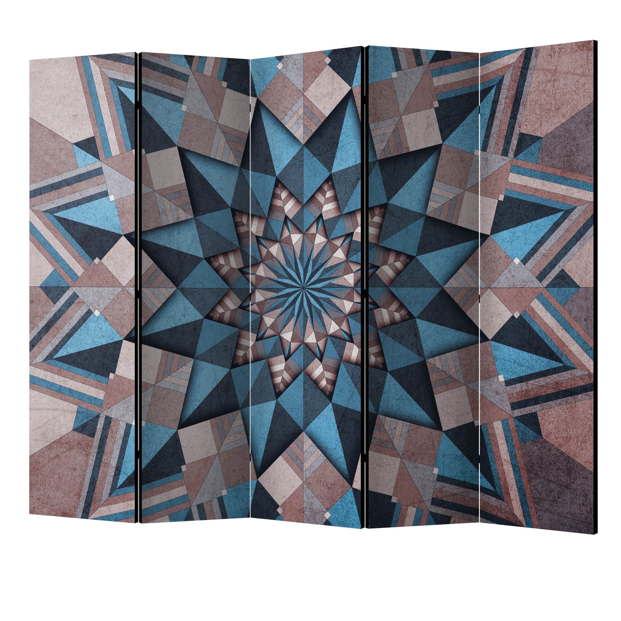 Paravan din 5 parti - Steaua mandala maro si albastru II - 225 x 172 cm