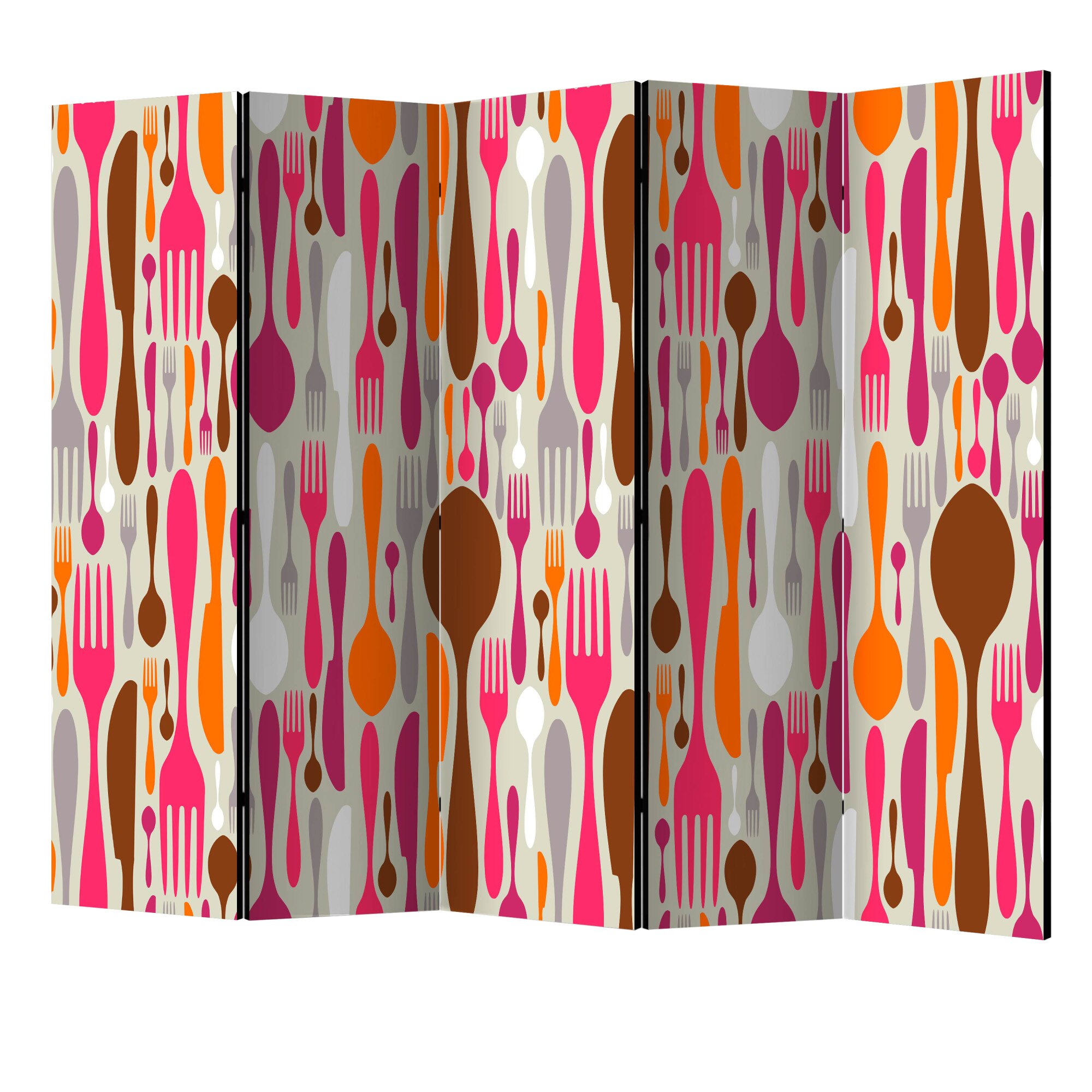 Paravan din 5 parti - Tacamuri roz si violet II - 225 x 172 cm