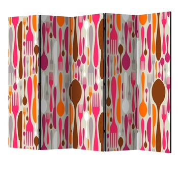 Paravan din 5 parti - Tacamuri roz si violet II - 225 x 172 cm Paravan din 5 parti - Tacamuri roz si violet II - 225 x 172 cm